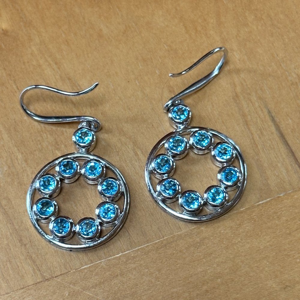 Swiss Blue Topaz, Sterling Silver Earrings